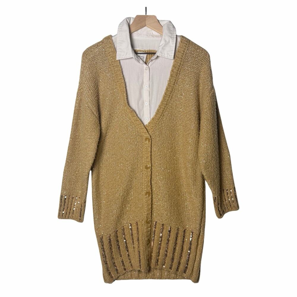 Maeve Anthropologie Layered Sparkle Cardigan Sweater Mini Dress Wool Blend Small